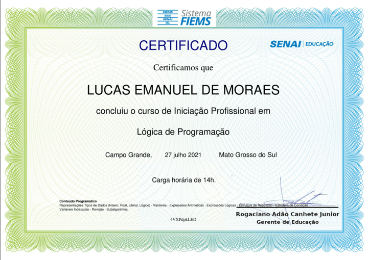 Certificado Lógica de Programação