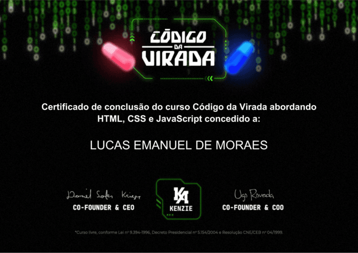 Certificado Kenzie Código da Virada