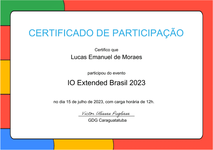 Certificado IO Extended Brasil