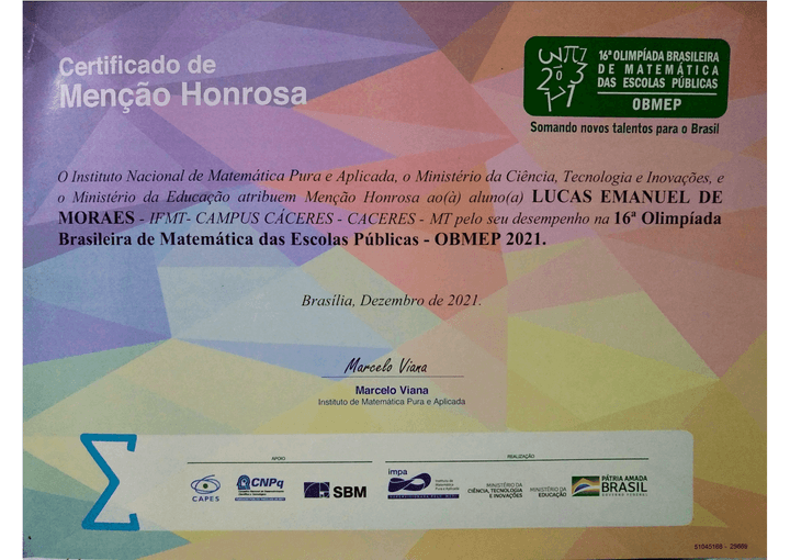 Certificado OBMEP 2021