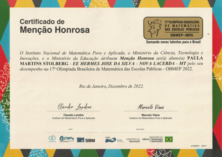 Certificado OBMEP 2022