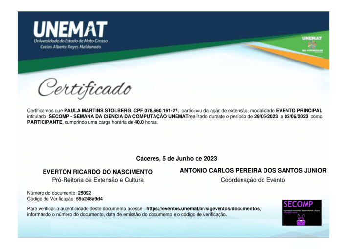 Certificado Secomp 2023